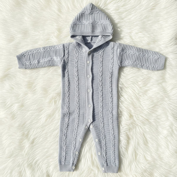 Imported Hooded woolen Romper blue