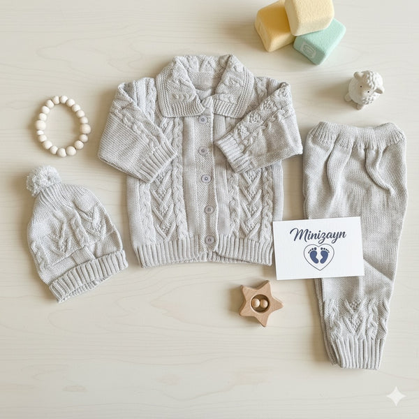 Imported türkish Woolen 3 pc set Grey