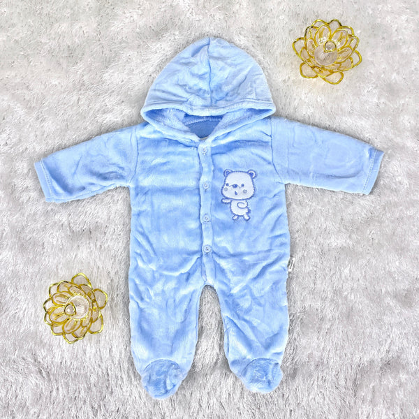 Winter Fur Hoodie Romper/ blue